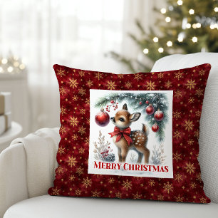Calm Snowy Fawn Christmas Forest Gift Christmas Cushion