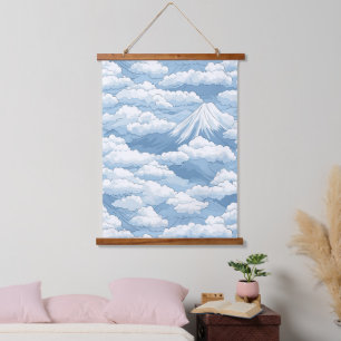 Calm Snowy Mountains Watercolor Blue White Harmony Hanging Tapestry