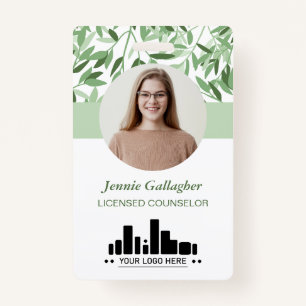 Calm Soft Green Greenery Round ID Photo Logo ID Badge