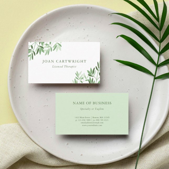 Calm Soft Greenery Leaves - Therapist Business Card (Creator Uploaded)