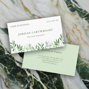 Calm Soft Greenery Leaves Therapist Counsellor Business Card