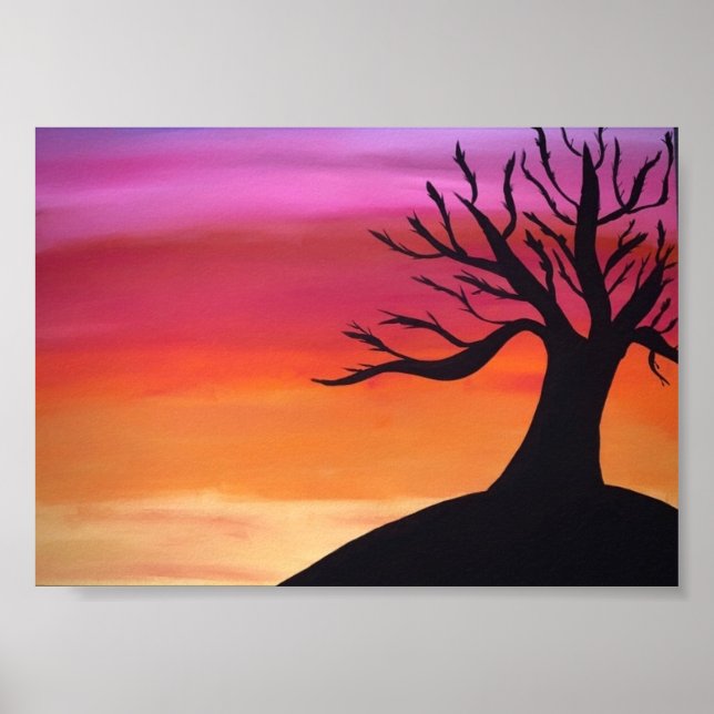 Calm Sunset Painting w/ Tree Poster (Front)