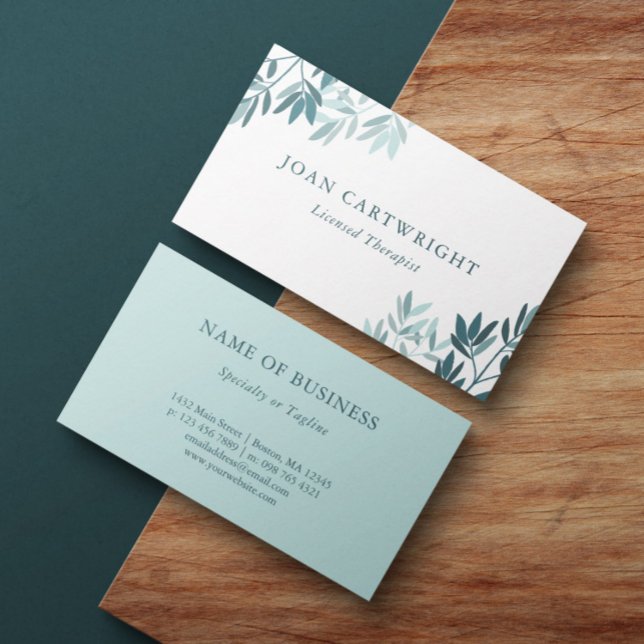 Calm Teal Greenery Leaves - Therapist Business Card (Creator Uploaded)