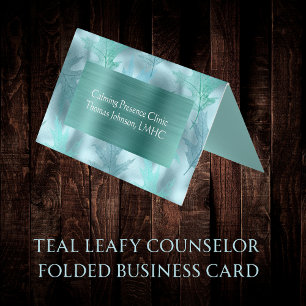 Calm Teal Leafy Psychotherapist Counsellor Folded Business Card