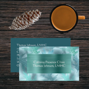 Calm Teal Leafy Shimmer Psychotherapy or Counsello Business Card