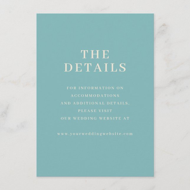 Calm Teal Minimalist Details Enclosure Card (Front)
