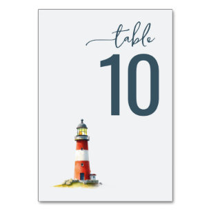 Calm Teal Watercolor Lighthouse Table Number