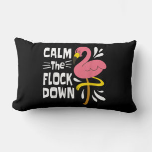 Calm The Flock Down Funny Pink Flamingo Lumbar Cushion