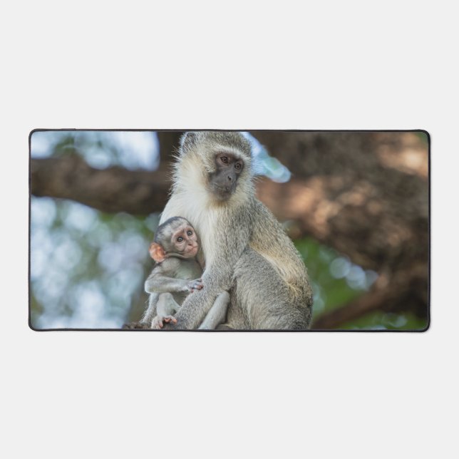 Calm Vervet Monkey in Nature Desk Mat (Front)