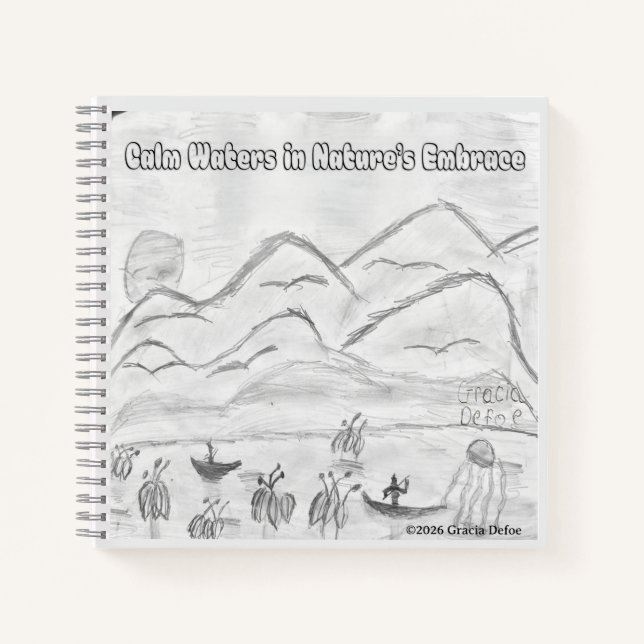 'Calm Waters in  Nature's Embrace' Spiral Notebook (Front)