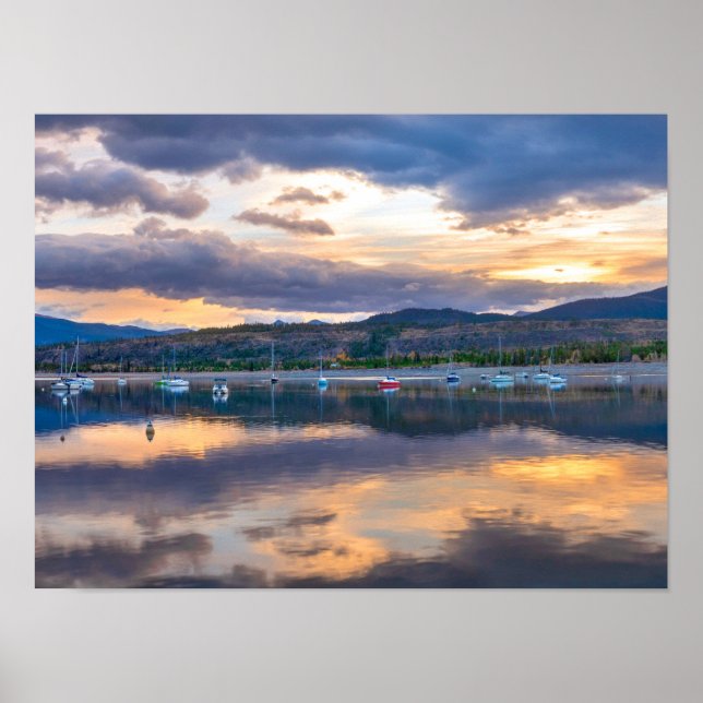 Calm Waters // Lake and Boats at Sunset Poster (Front)