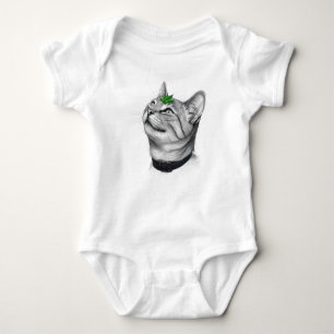 Calm White Minimal Cat Leaf Aesthetic Drawing pfp Baby Bodysuit