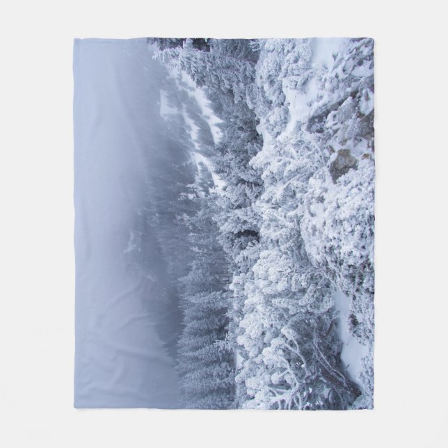 Calm Winter Mountains: Foggy Serenity. Fleece Blanket (Front)