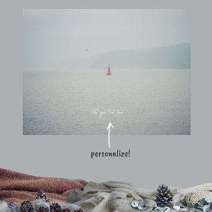 Calm winter sea and red lighthouse  poster