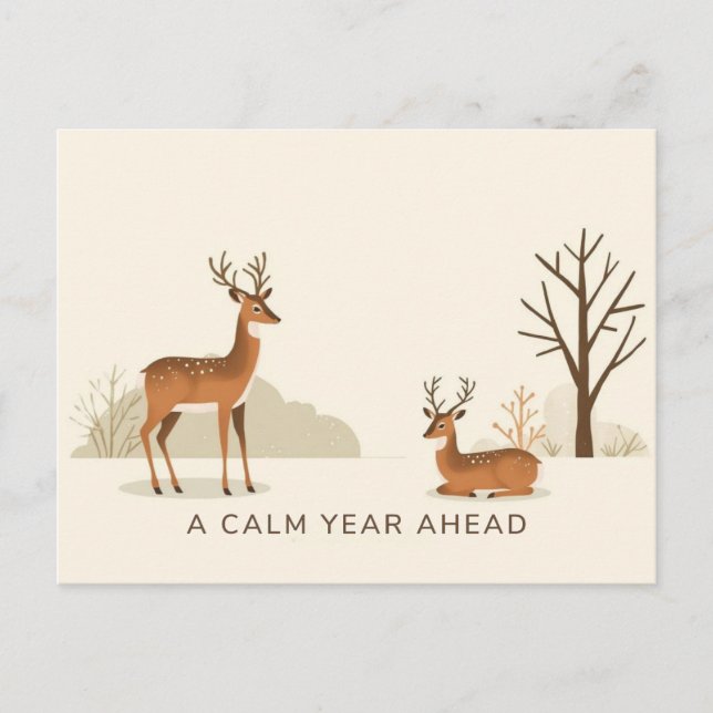 Calm Year Deer Illustration Holiday Postcard (Front)