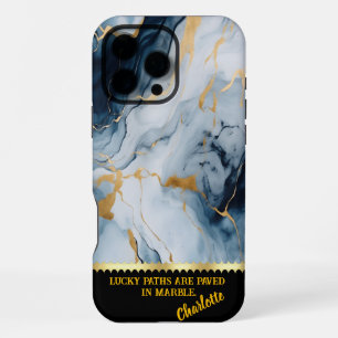 Calming blue and gold marble veins iPhone 16 pro max case