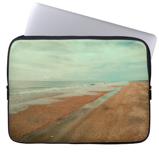 Calming Blue Coastal Ocean Tide Sandy Beach Laptop Sleeve (Front)