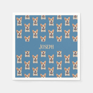 Calming Blue Corgi Baby Shower Customisable Name Napkin