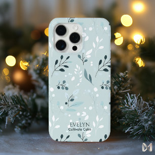 Calming Blue Leaf Pattern - Elegant Minimalist iPhone 15 Pro Max Case