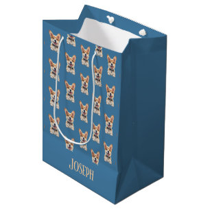 Calming Blue Tan Corgi Baby Customisable Name Medium Gift Bag