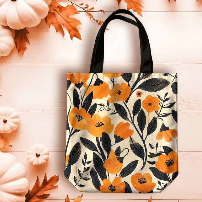 Calming Classic Orange Floral on Peach Fall Tote Bag (Creator Uploaded)