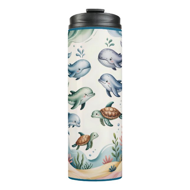 Calming Gentle Ocean Whale Dolphins Water Bottle (Front)