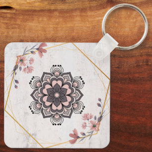 Calming Harmony, Blush Floral Mandala Key Ring