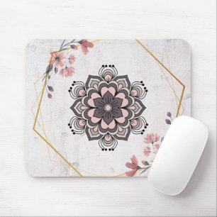 Calming Harmony – Pink and Grey Floral Art Mouse Pad