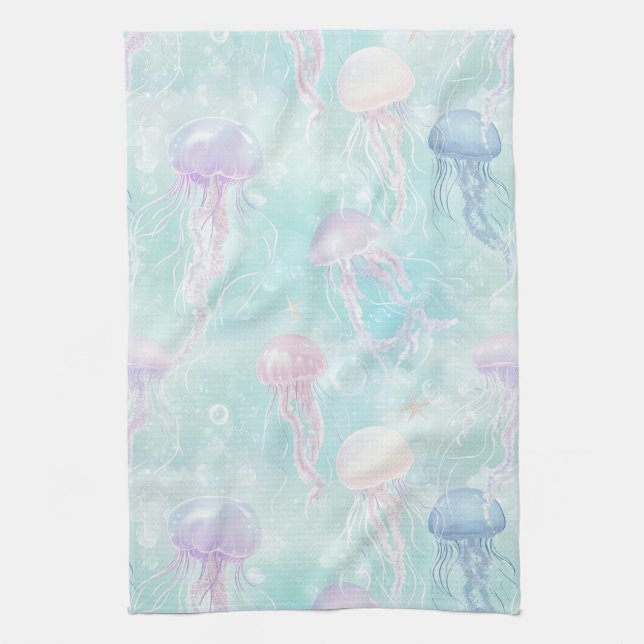 Calming Jellyfish Ocean Pattern Tea Towel (Vertical)