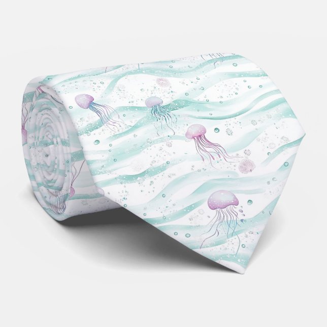 Calming Jellyfish Ocean Pattern Tie (Rolled)