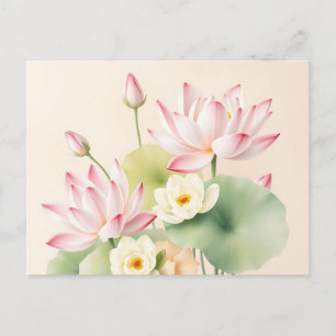 Calming Lotus Flowers in Watercolor Postcard