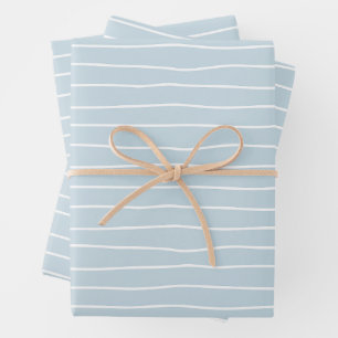 Calming Pastel Blue Ocean Waves Geometric Linear Wrapping Paper Sheet