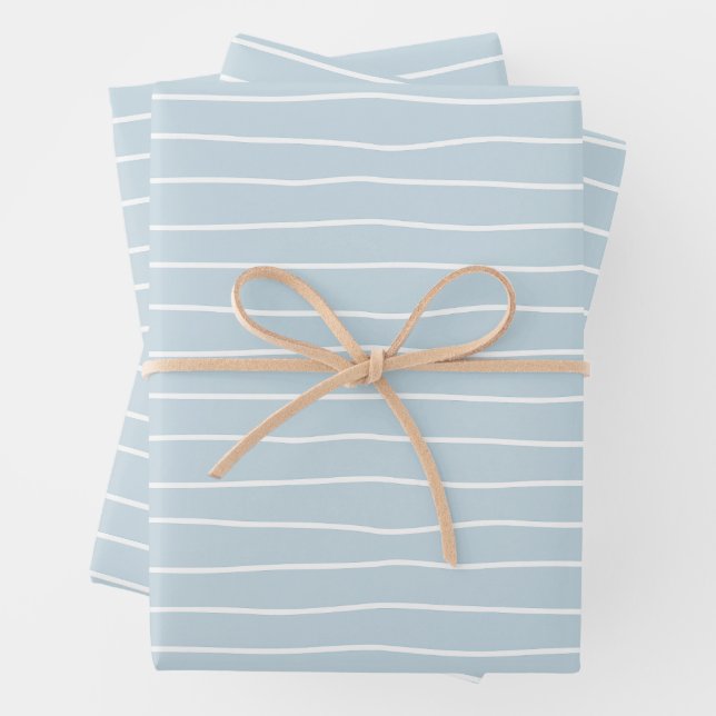 Calming Pastel Blue Ocean Waves Geometric Linear Wrapping Paper Sheet (In situ)