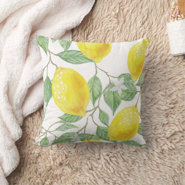 Calming Pastel Floral Lemon Yellow Throw Pillow  (Blanket)
