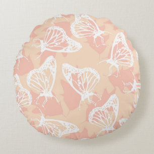 Calming Soothing Peach White Butterfly Pattern Round Cushion