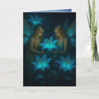 Calming Thinking of You Blue Lily Fairy Card