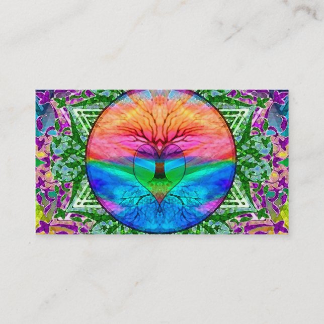 Calming Tree of Life in Rainbow Colours Business Card (Front)