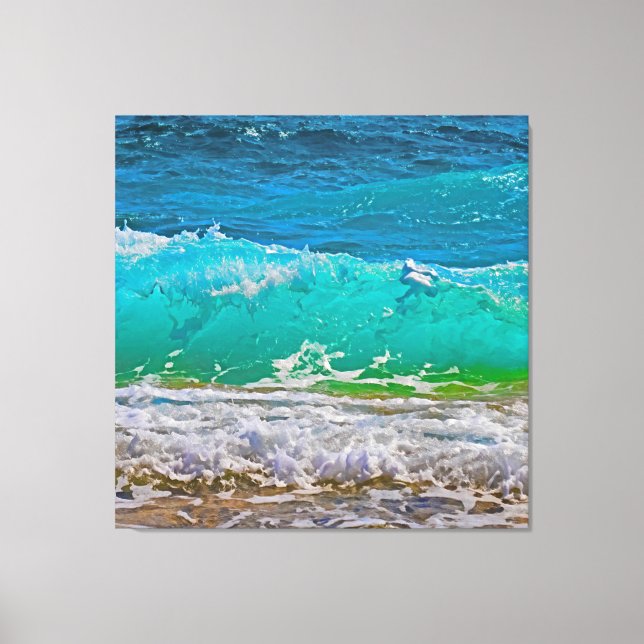 Calming Turquoise Beach Waves Art Canvas Print (Front)