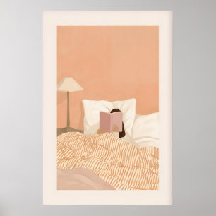 Calming Woman Reading Art Print - Minimalist Pink