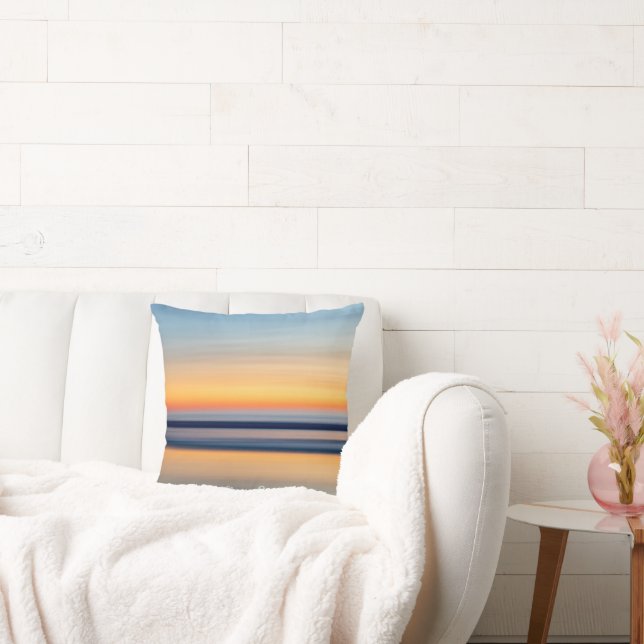 Calming Zen Blue Orange Abstract Beach Sunset Cushion (Couch)