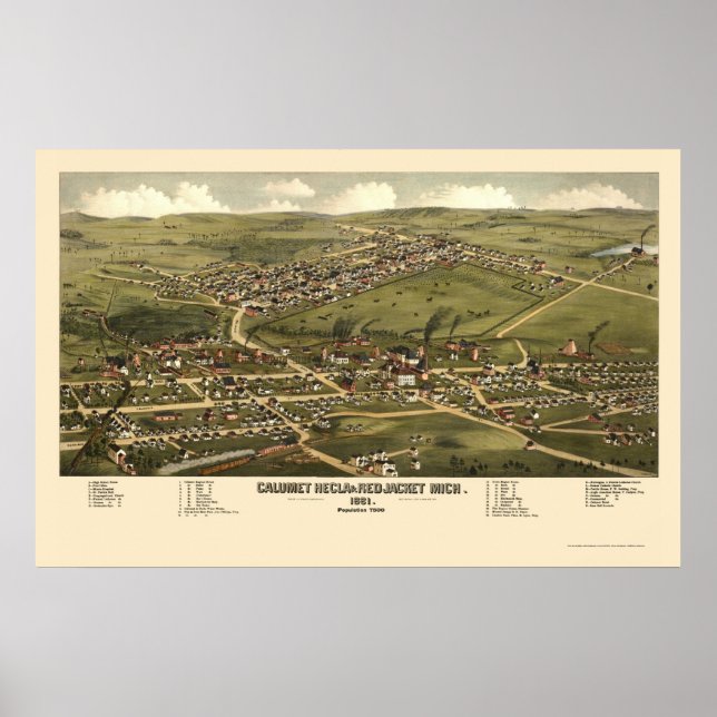 Calumet and Red Jacket, MI Panoramic Map - 1881 Poster (Front)