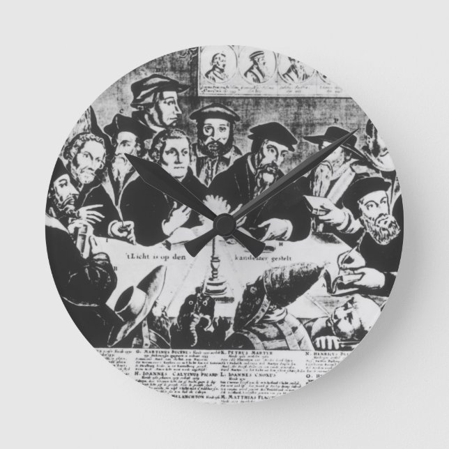 Calvin and Luther (engraving) Round Clock (Front)