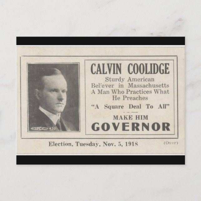 Calvin Coolidge for Governor Postcard (Front)