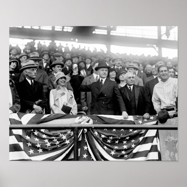 Calvin Coolidge Throwing Out First Pitch Poster (Front)