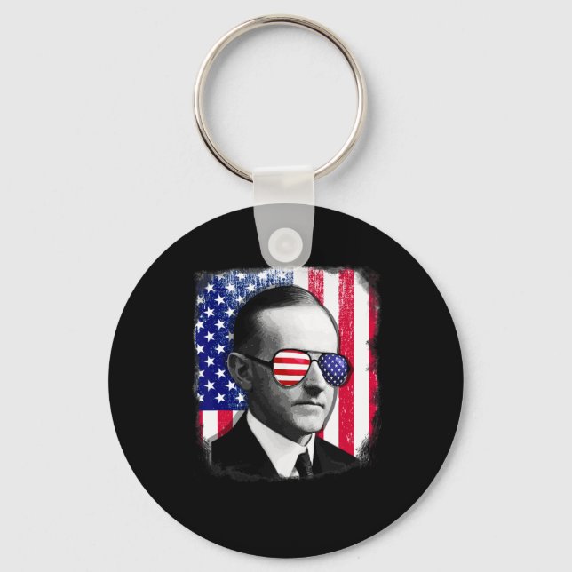 Calvin Coolidge Us Flag 4th Of July  Key Ring (Front)