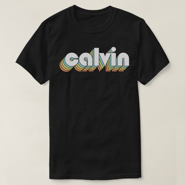 Calvin Retro Rainbow Typography Faded Style T-Shirt (Design Front)