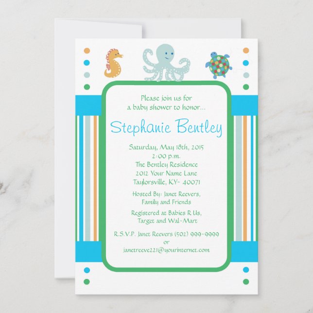 Calypso 5x7 invitation Sea Creatures (Front)