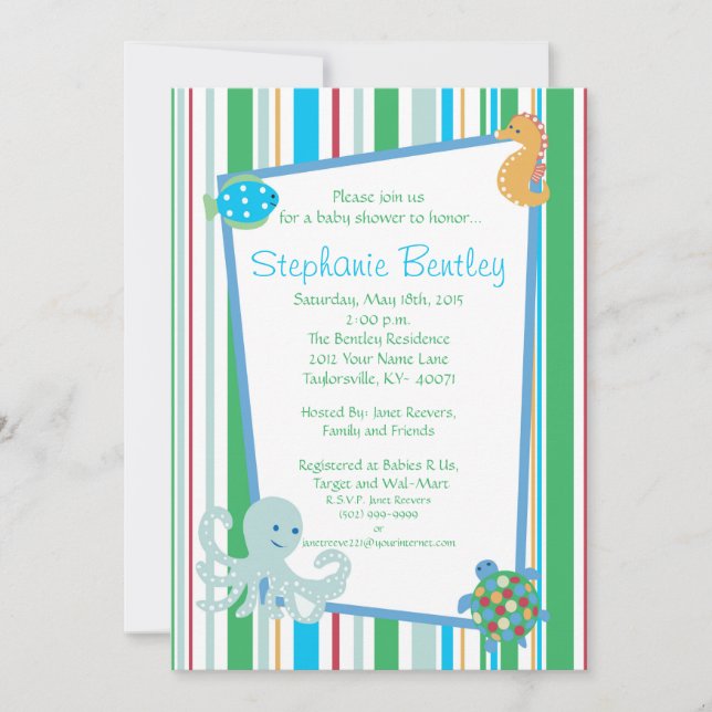 Calypso 5x7 invitation Sea Creatures (Front)