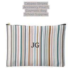 Calypso Stripes Colourful Teal Pink Grey Tan Blue Accessory Pouch