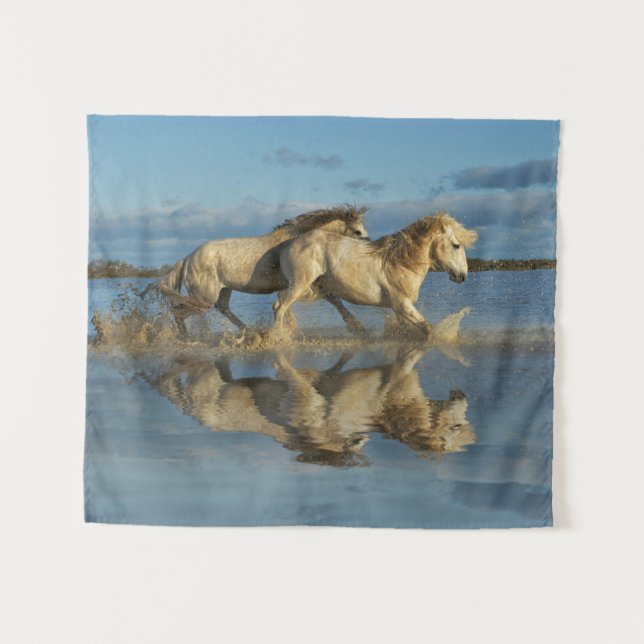 Camargue Horses and Reflection, Southern France Tapestry (Front (Horizontal))